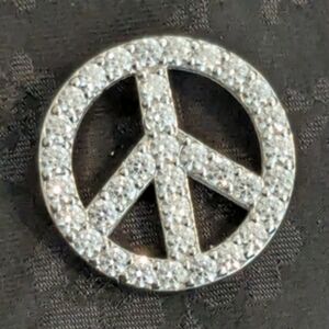 Solid Sterling Silver Peace Sign CZ Slide Pendant 925